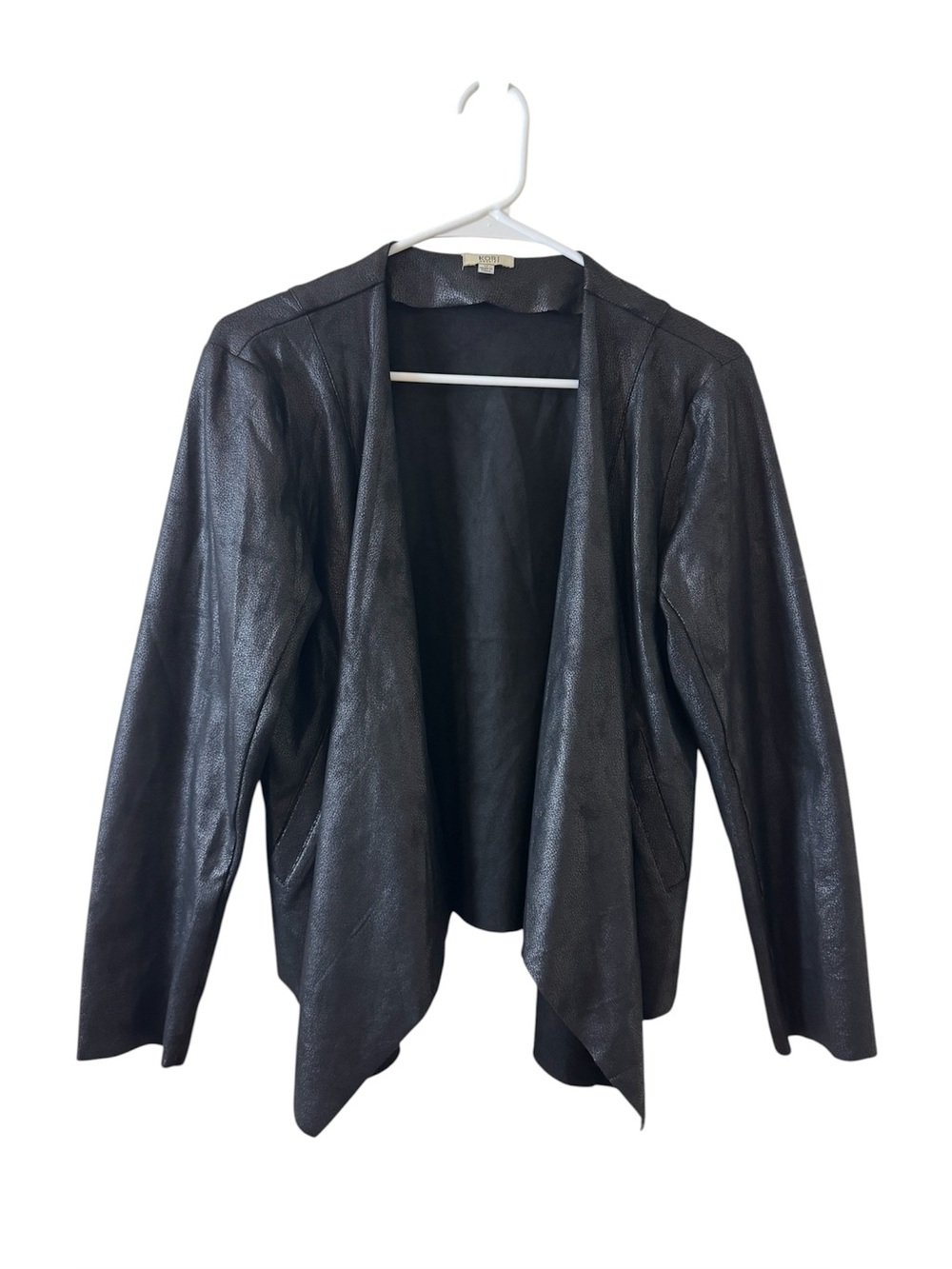 Kori America Black Coated Open Front Draped Jacket Blazer Size M